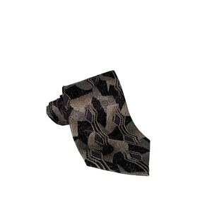 Pierre Cardin Mens Silk Tie Abstract Geometric Purple Black Grey Wide 4 Inch